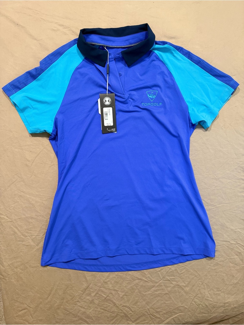 NWT Under Armour ISO-chill Topgolf Polo Shirt Women’s medium Blue Aqua Mesh